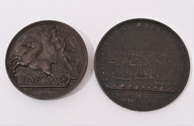 Lot 540 - G.B. AE Medallions to include Lord Nelson 'Davison's Battle of The Nile' commemorative 1798 (Diameter 47mm - Ref. Eimer 890) VF and The Duke of Wellington 'Battle of Vitoria 1813' (Diameter 41mm...