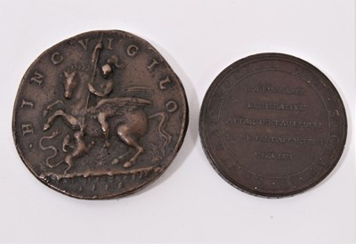 Lot 544 - European - AE Medallions to include Philippvs of Spain Obv: Bust left draped, with reverse inscription 'Hincvigilio', knight on winged horse facing left and spearing dragon dated 1516 (Diameter 41m...