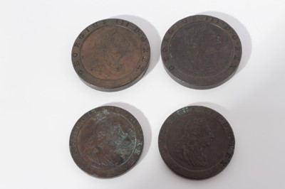 Lot 549 - G.B. - George III copper coins of 1797 to include 'Cartwheel' two pence x 2 GVF or better and penny x 2 GF-AVF (4 coins)