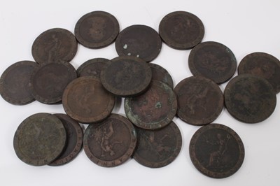Lot 550 - G.B. - Mixed copper coins to include George III 'Cartwheel' Pennies x 20 (N.B. Generally poor to GF), Half Pennies George I 1723 x 2, 1724, George II 1732, 1733, 1740, 1754, George III 1770, 1772,...