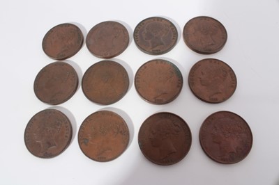 Lot 551 - G.B. - Mixed Victoria copper Pennies to include 1841 GEF-AU with traces of lustre, 1848/7 VF. 1848 GVF, 1854 GVF-AEF, 1855 AEF, 1857 GVF, 1857 (N.B. Edge bruise) otherwise EF, 1858 EF, 1858/7 AEF (...