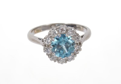 Lot 581 - Blue zircon and diamond cluster ring