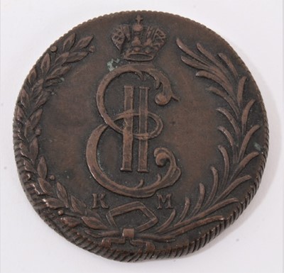Lot 554 - Russia, Siberia - Copper 10 Kopecks 1781 KM (N.B. Rev. Struck slightly off centre) otherwise dark toned GEF and rare (1 coin)