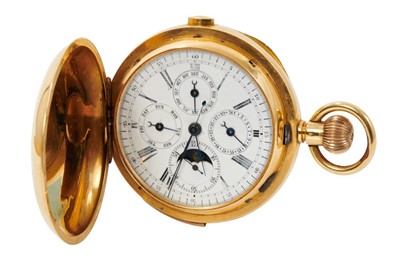 Lot 725 - Fine Gentlemen's Swiss 18ct gold minute repeating full hunter pocket watch