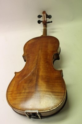 Lot 2624 - Violin with label for Edward Withers, circa 1900, single piece back measuring 36.5cm long including nose