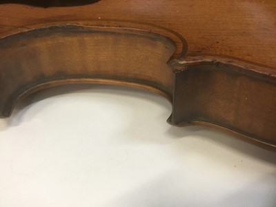 Lot 2624 - Violin with label for Edward Withers, circa 1900, single piece back measuring 36.5cm long including nose