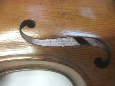 Lot 2624 - Violin with label for Edward Withers, circa 1900, single piece back measuring 36.5cm long including nose