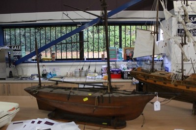 Lot 2677 - Scratch built model of a sailing ship on stand, requiring some work, 90cm in overall length