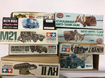 Lot 1809 - Selection of boxed military construction kits including Tamiya, Airfix, Revell, mixture of constructed and unconstructed models (qty)