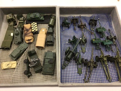 Lot 1815 - Selection of diecast unboxed military vehicles in various trays including, Dinky, Matchbox, Britains, etc. (qty)
