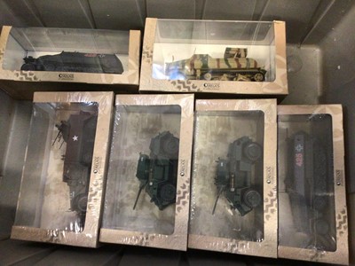 Lot 1824 - Diecast boxed selection of military models including Corgi, Atlas editions, others and a selection of modern military postcards.