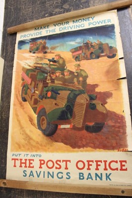 Lot 681 - Second World War Post Office Savings Bank poster designed by Frank Newbould 'Safe for Defence' together with another 'Make your money provide the driving power, put it into The Post Office Savings...