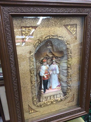 Lot 2585 - Edwardian musical royal coronation picture with porcelain figures