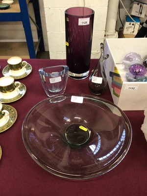 Lot 1129 - Four pieces of art glass, including a Holmegaard vase and dish, a Strombergshyttan vase, and a Caithness purple vase