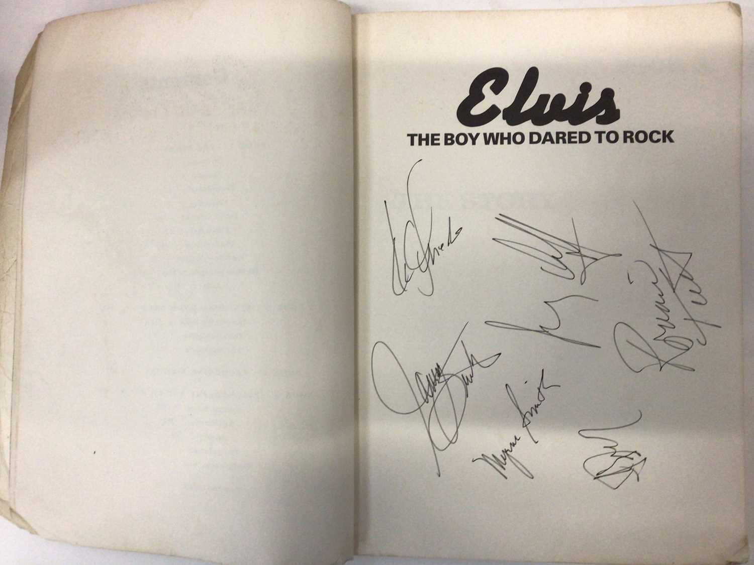 Lot 1517 - Elvis book autographed by Elvis's session musicians including James Burton and Myrna Smith, Jerry Scheff and Ronnie Tutt