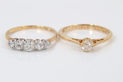 Lot 638 - Five stone diamond ring, together with a diamond solitaire ring