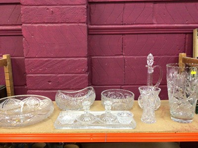 Lot 544 - Selection of cut glass bowls, vases, decanter and dressing table set