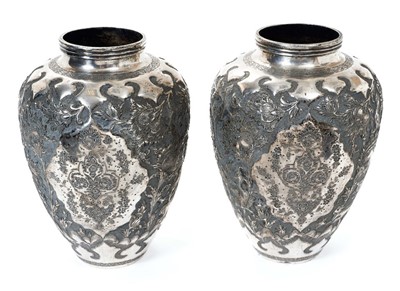 Lot 368 - Pair of Indian white metal vases