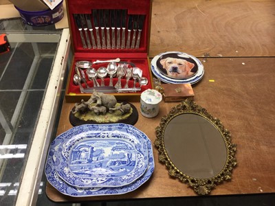 Lot 336 - Canteen of King's pattern cutlery, blue and white ceramics, pictures and sundries
