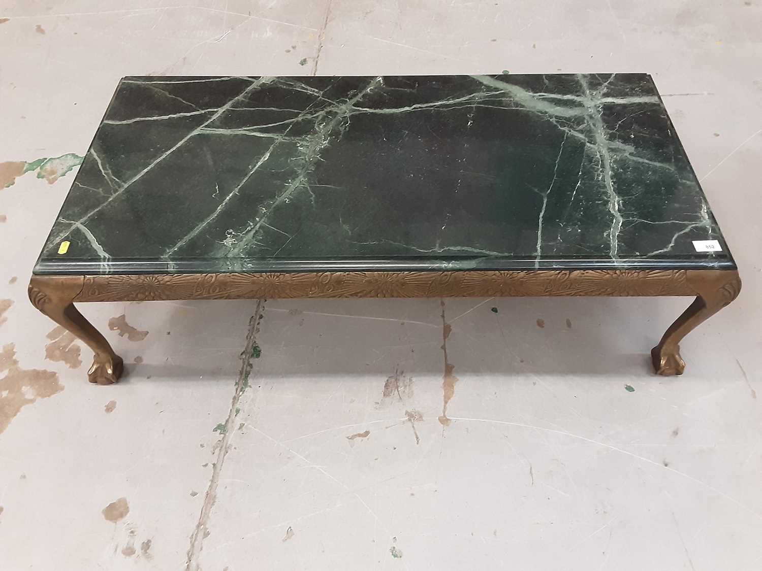 Lot 852 Green marble top brass base coffee table