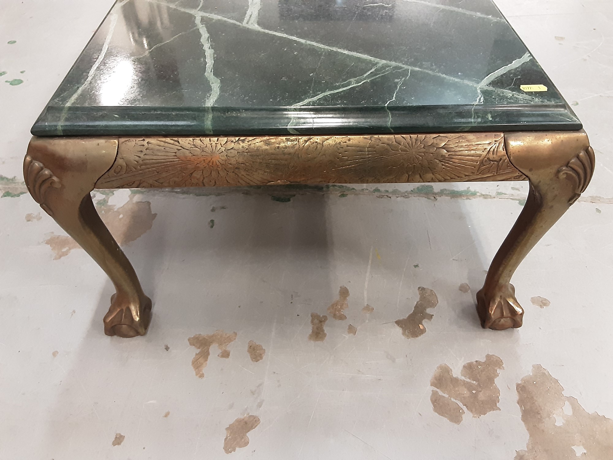 Lot 852 Green marble top brass base coffee table