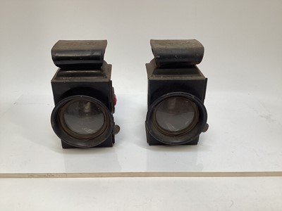 Lot 2101 - Pair Pre War Ford car lamps, branded to the tops and stamped 'Raydoytt' patent motor lamp (2)