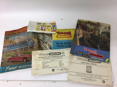 Lot 1841 - Railway Two boxes Triang railway including carriages, buildings etc, Trix station plus some Dinky cars