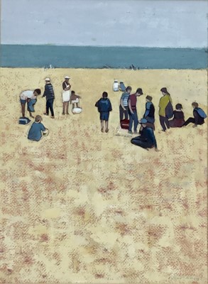 Lot 34 - Arthur Hackney (b. 1925) gouache - Figures on a beach, signed and dated
