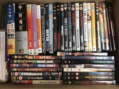 Lot 500 - 12 boxes of DVDs including boxed sets, Eternally Elvis, Poirot collection etc