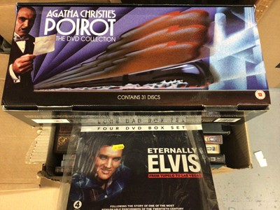 Lot 500 - 12 boxes of DVDs including boxed sets, Eternally Elvis, Poirot collection etc