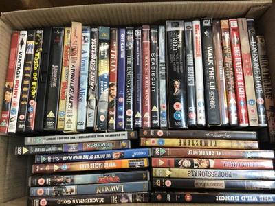 Lot 500 - 12 boxes of DVDs including boxed sets, Eternally Elvis, Poirot collection etc