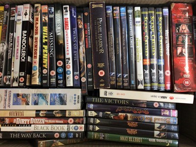 Lot 500 - 12 boxes of DVDs including boxed sets, Eternally Elvis, Poirot collection etc