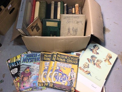 Lot 433 - Box antique and later books, collection 1960s Cunard menus, 1930s Motorcycle magazines etc