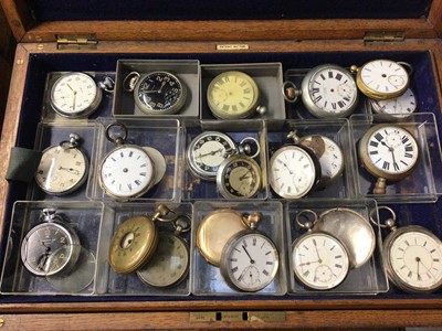 Lot 665 - Collection of vintage pocket watches and parts in oak case