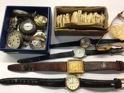 Lot 652 - Group wristwatches, silver cased pocket watch, watch glasses and parts