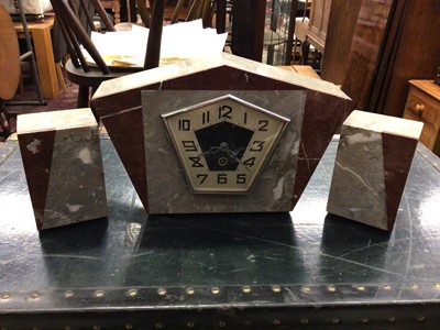 Lot 540 - Art Deco marble clock garniture, together with eight other clocks