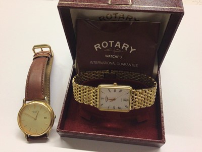 Lot 675 - Rotary gold plated wristwatch in box and Seiko watch on brown leather strap (2)