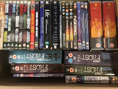 Lot 427 - 12 boxes of DVDs including TV boxed set series, James Bond films etc