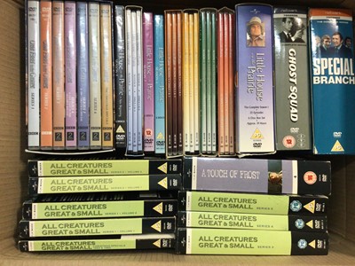 Lot 427 - 12 boxes of DVDs including TV boxed set series, James Bond films etc