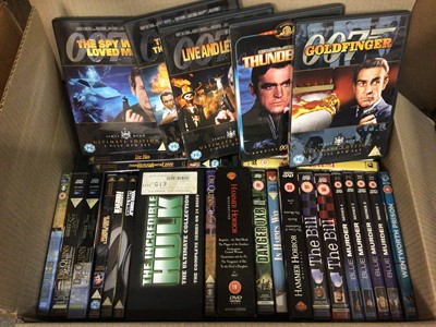 Lot 427 - 12 boxes of DVDs including TV boxed set series, James Bond films etc