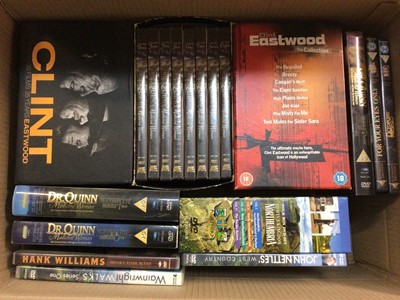 Lot 427 - 12 boxes of DVDs including TV boxed set series, James Bond films etc