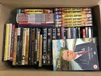 Lot 427 - 12 boxes of DVDs including TV boxed set series, James Bond films etc