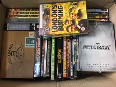 Lot 427 - 12 boxes of DVDs including TV boxed set series, James Bond films etc