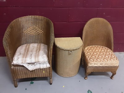 Lot 856 - Three pieces of Lloyd Loom including chair, linen box and commode chair