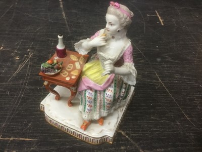 Lot 139 - 19th century Meissen porcelain figurine, together with three Meissen dishes