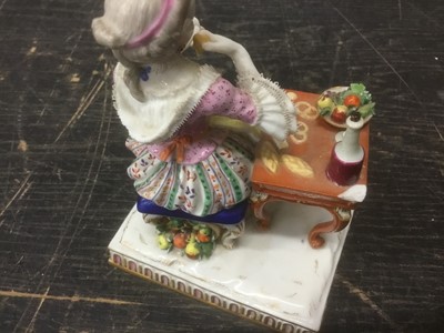 Lot 139 - 19th century Meissen porcelain figurine, together with three Meissen dishes