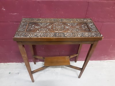 Lot 861 - Edwardian side table with carved decoration, 68.5cm wide, 30.5cm deep, 73cm high, together with a carved occasional table (2)