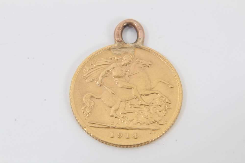 Lot 349 - Gold half sovereign, George V 1914, with pendant mount attached