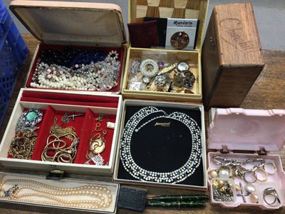 Lot 740 - Vintage costume jewellery, bijouterie, two Conway Stewart pens, Churchill cigar box and sundries