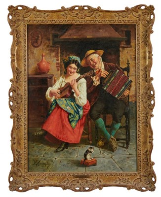 Lot 1083 - Eugenio Zampighi (1859 - 1944) oil on canvas,  
"Music Hath Charms", signed, 
in gilt frame. 60 x 45cm.